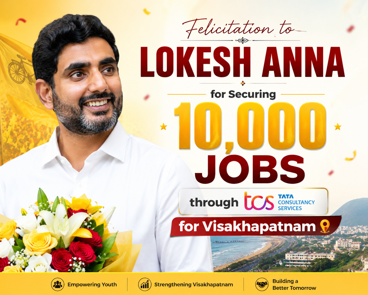 Felicitation to Lokesh Anna for Securing 10,000 Jobs through TCS for Visakhapatnam
