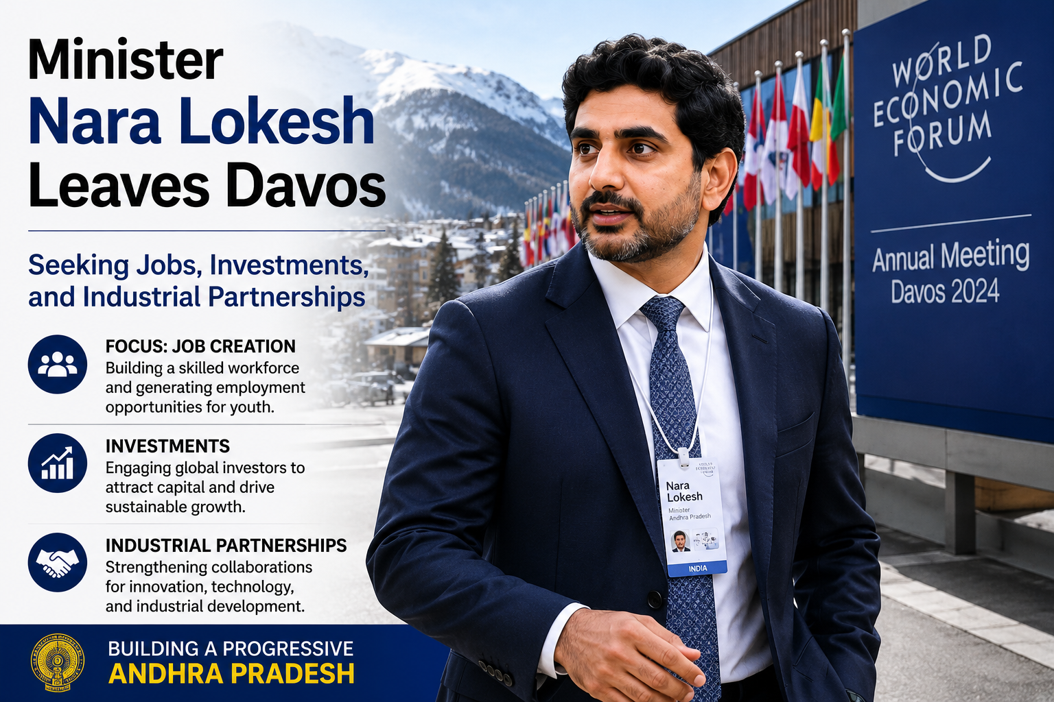 Minister Nara Lokesh Leaves Davos Seeking Jobs, Investments, and Industrial Partnerships