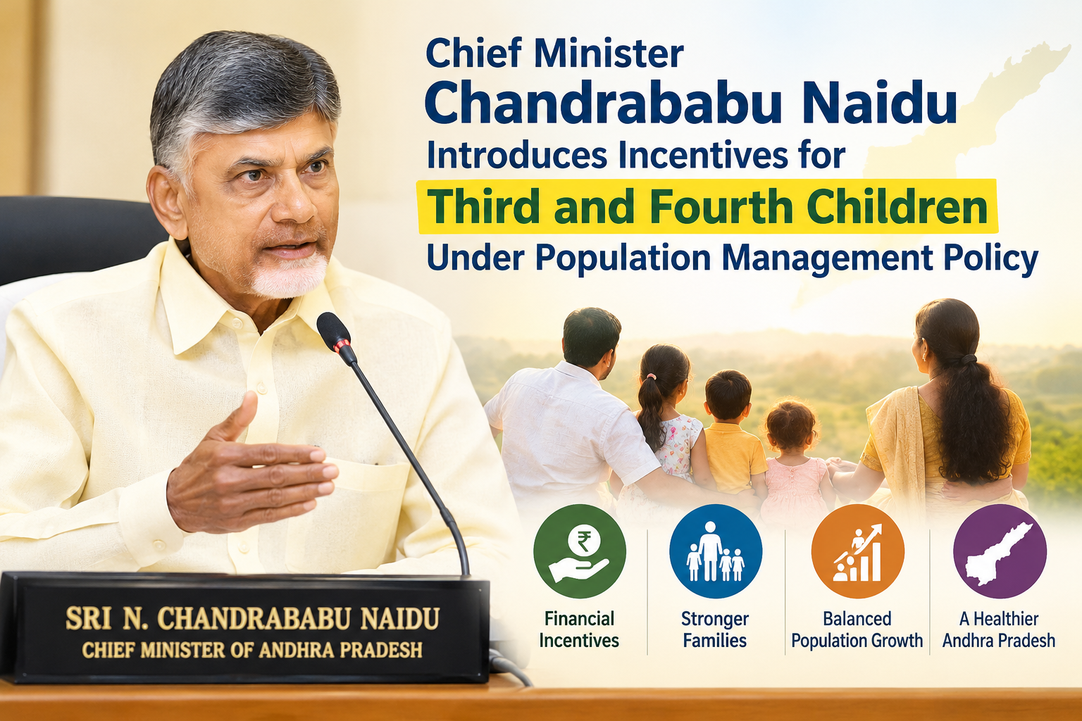 Chief Minister Chandrababu Naidu Introduces Incentives for Third and Fourth Children Under Population Management Policy